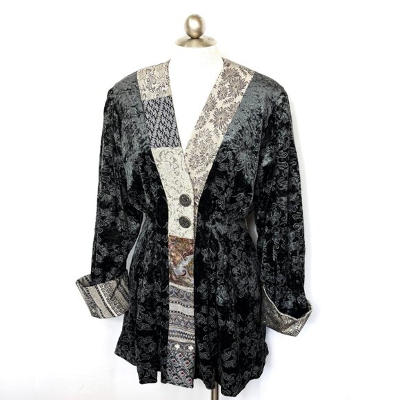 Donna Jessica Art To Wear Gray Velvet Lagenlook Victorian Style Jacket 90’s Vint - Picture 4 of 15